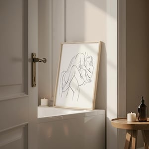 Couple Sketch Print: Sensual Position Wall Art, Lovers Embrace, Black & White (Digital Download) image 3