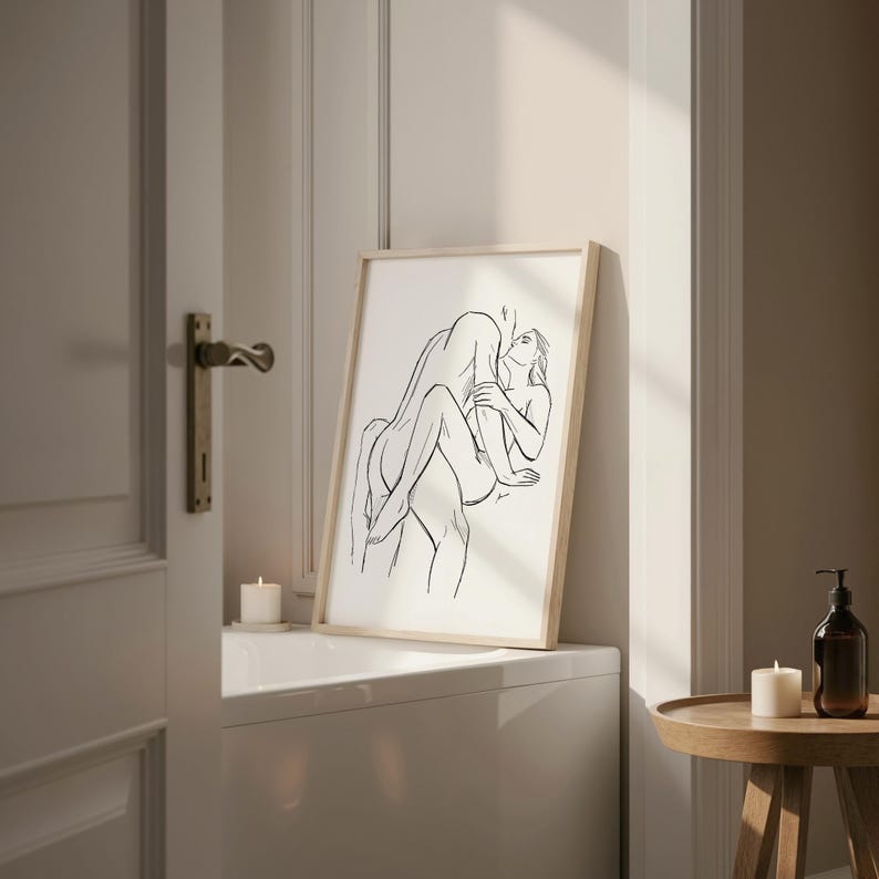 Couple Sketch Print: Sensual Position Wall Art, Lovers Embrace, Black & White (Digital Download) image 3