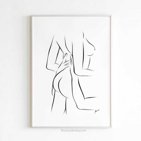 Naked Couple Line Art, SexyNude Art, Love Scene Drawing, Nude Woman Line Art, Erotic Wall Art, Minimalist Bedroom Decor, Valentines Day Gift