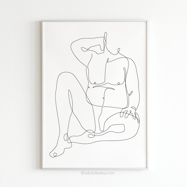 Chubby Man One Line Art, Naked Man Line Drawing, Male Printable Wall Art, Erotic Art, Nude Line Art, Bedroom Posters, Minimalist Art