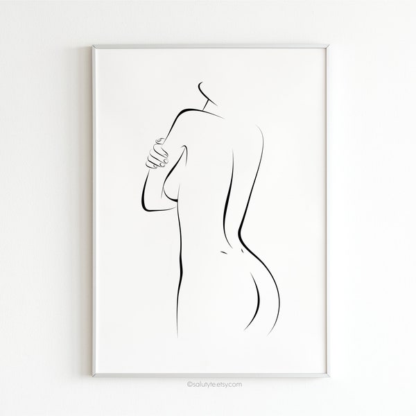 Female Back Line Art Erotic Line Art Body Contour Art Nude Line Art Sexy Drawing Printable Wall Art Minimalist Decor