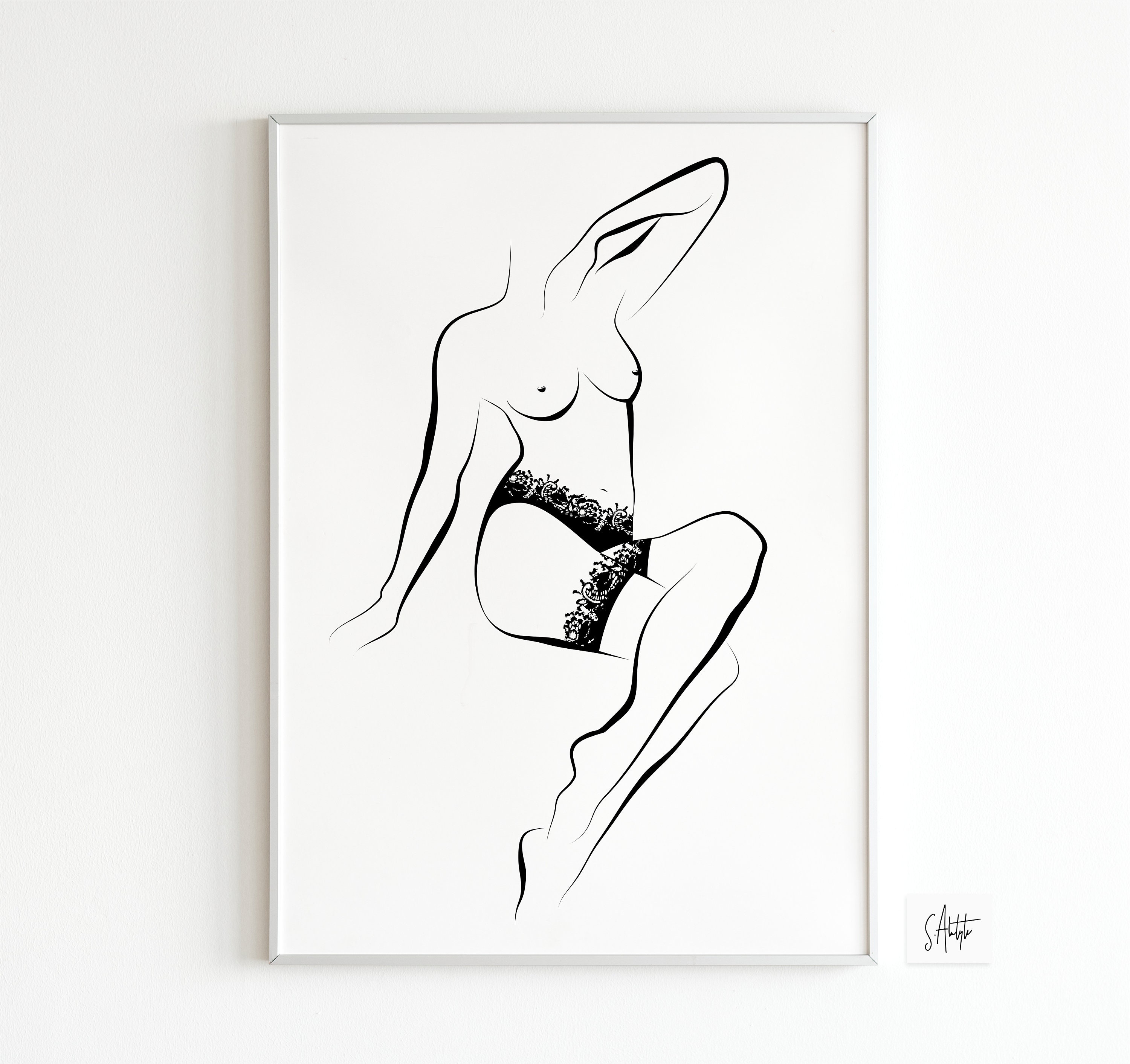 Woman one line drawing female figure printable wall art nude