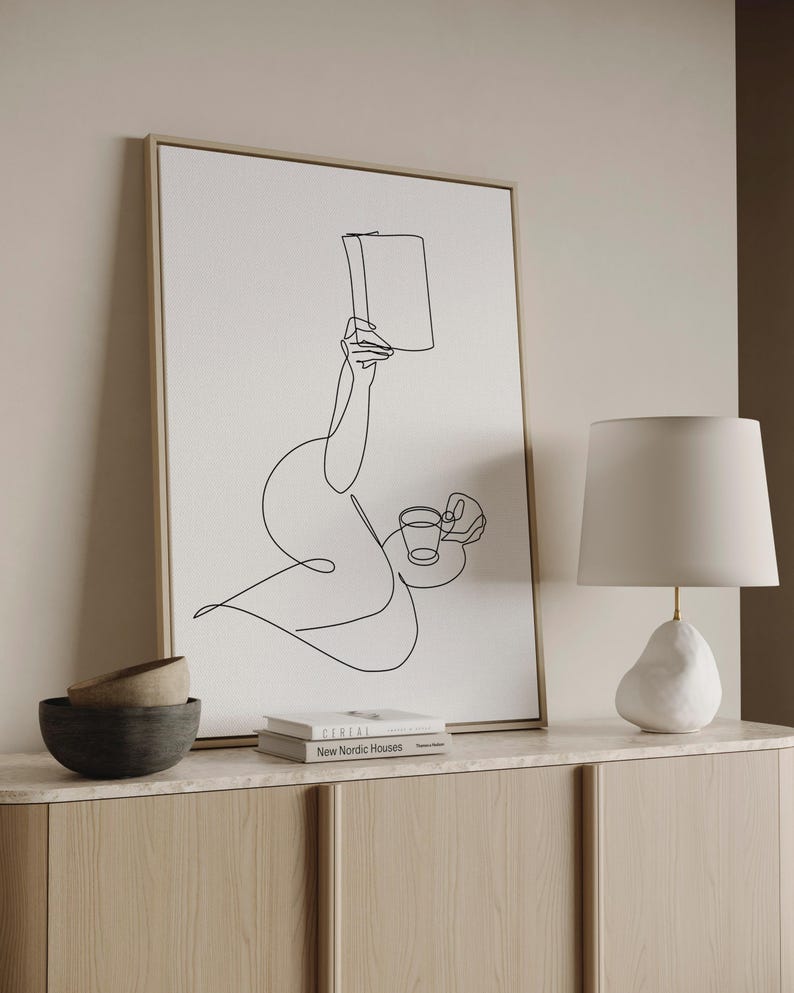 Book Lover Art Print: Woman Reading One Line Art, Minimalist Home Decor (Digital Download) image 5