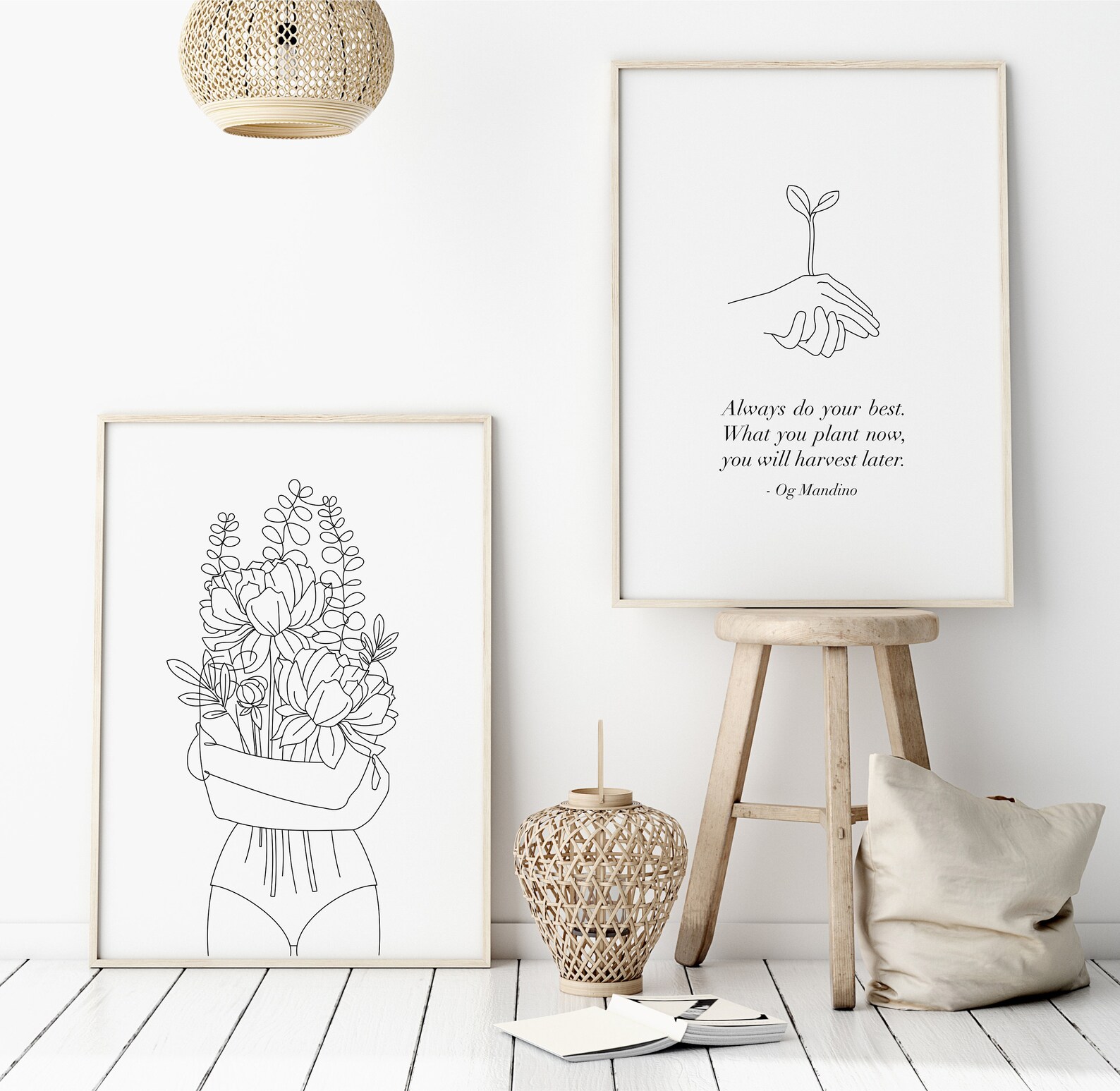 Flowers Line Art Print Girls Room Wall Art Girl With Flowers Etsy UK