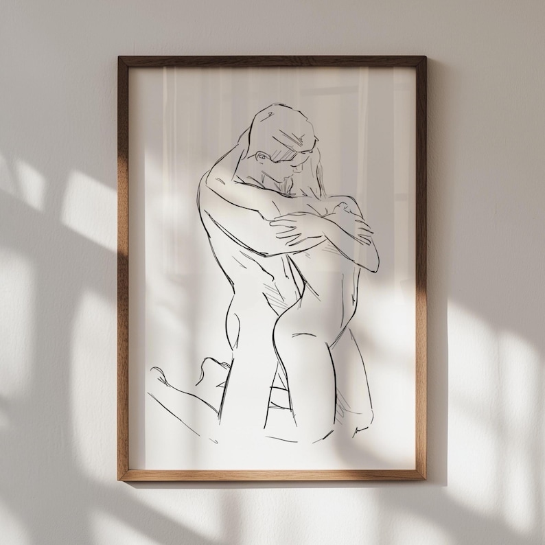 Couple Line Art Print: Sensual Drawing, Intimate Embrace Sketch ...
