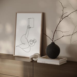 Book Lover Art Print: Woman Reading One Line Art, Minimalist Home Decor (Digital Download) image 2