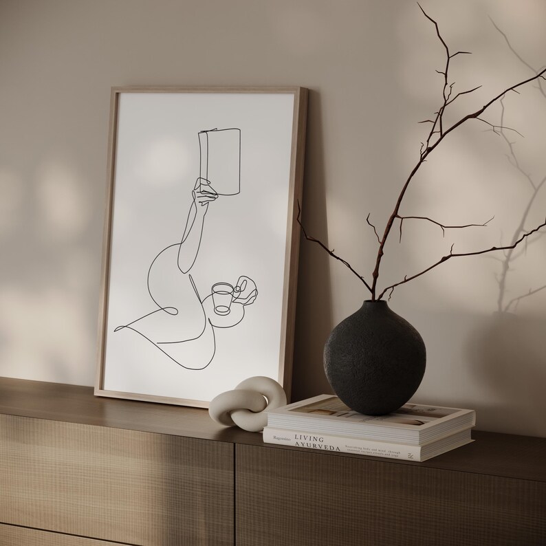 Book Lover Art Print: Woman Reading One Line Art, Minimalist Home Decor (Digital Download) image 2