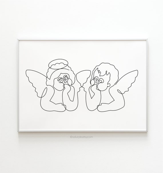 Bebe Angel Una Linea De Dibujo Arte De Una Sola Linea Etsy