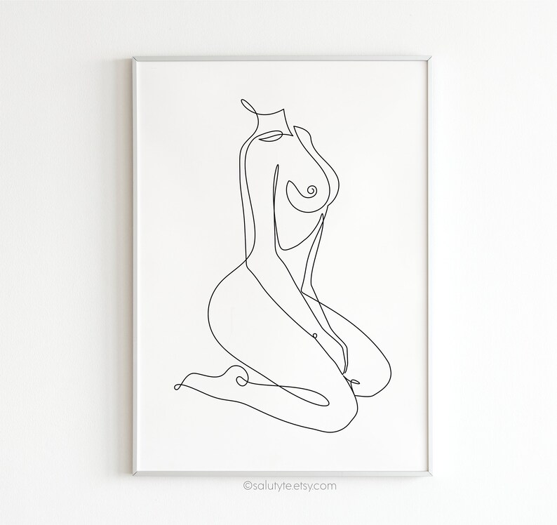Mujer, dibujo lineal de figura femenina desnuda, decoración minimalista para el hogar (descarga digital) imagen 1