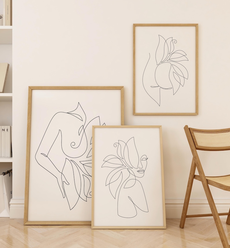 Minimalist Woman Line Art Print Set: Abstract Outlines (digital ...