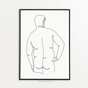Chubby Man One Line Art Naked Men Line Drawing Man Back Art Erotic Line