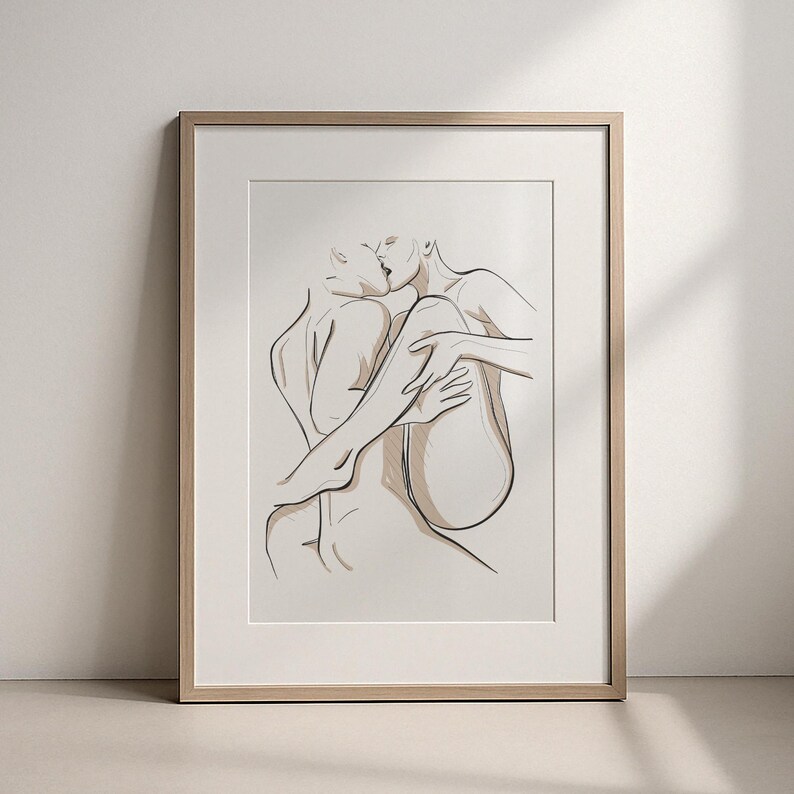 Sensual Couple Sketch: Intimate Lovers Embrace Line Art Print (digital ...