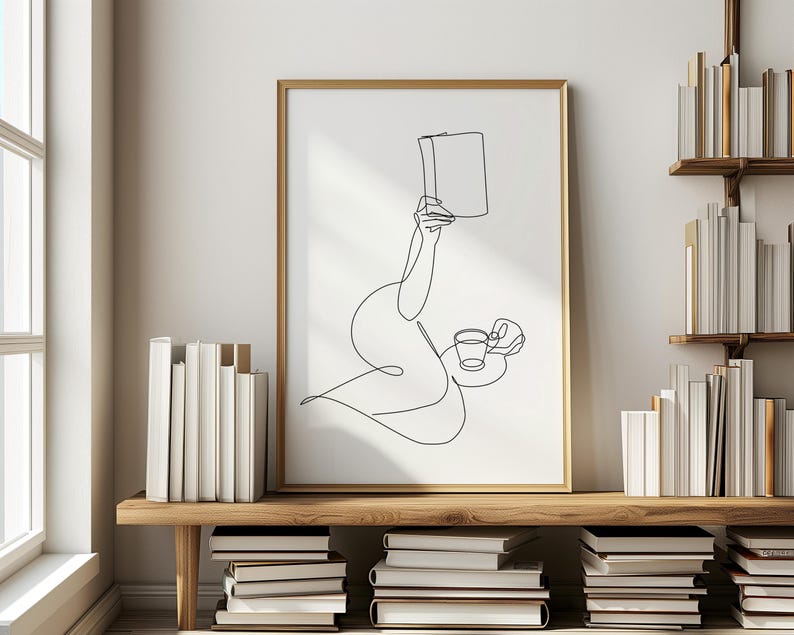 Book Lover Art Print: Woman Reading One Line Art, Minimalist Home Decor (Digital Download) image 8