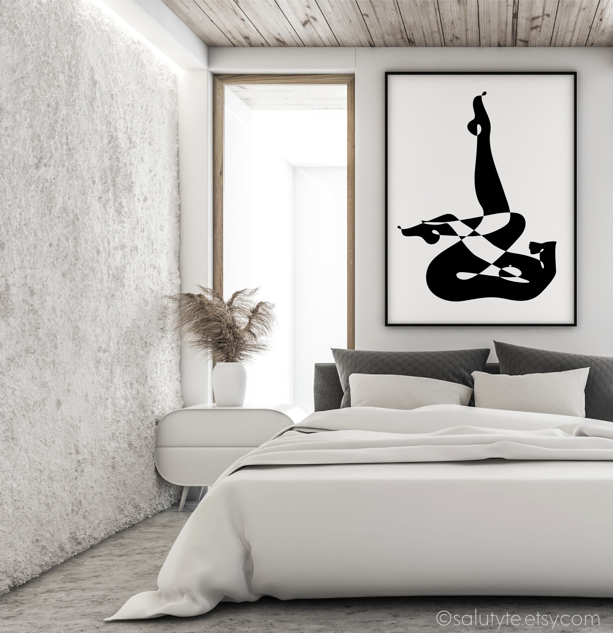 Modern Erotic Art, Nude Woman Drawing, Black and White Figure Poster, Naked Lines Print, Female Body Art, Bedroom or Living Room Wall Decor