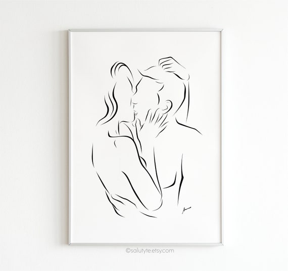 Intimate Art Couple Kiss Line Art Romantic Wall Art Romance 