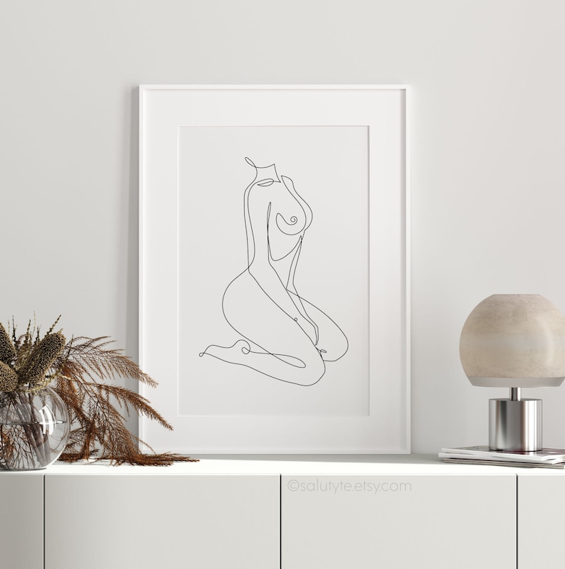 Mujer, dibujo lineal de figura femenina desnuda, decoración minimalista para el hogar (descarga digital) imagen 9