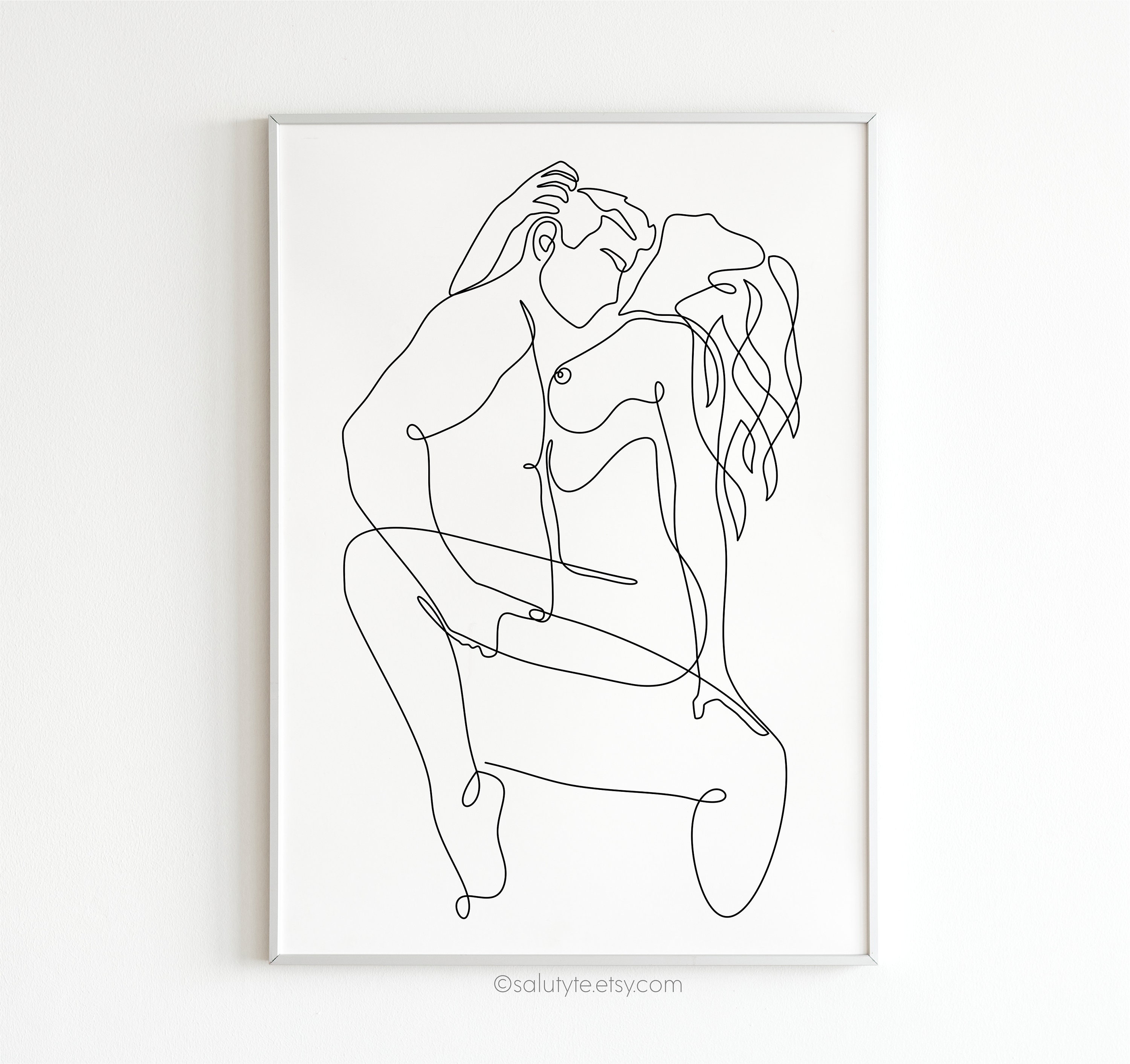 Passionate Couple Line Art Print Intimate Embrace Line