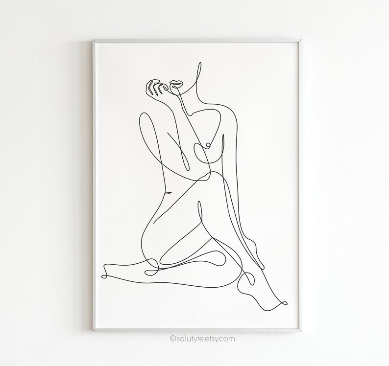 Erotic One Line Art, Nude Line Drawing, Sexy Drawing, Naked Prints, Female Body Printable Wall Art, Home Decor, Bedroom or Living Room Art. 