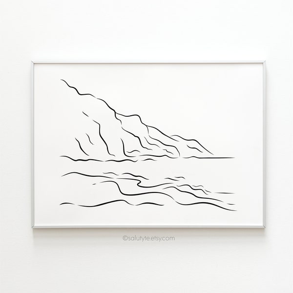 Coast Line Art, Beach Line Drawing, Vacation Line Art, Landscape Wall Art, Hawaii Coast Line Poster, Nature Line Drawing, Minimalist Art