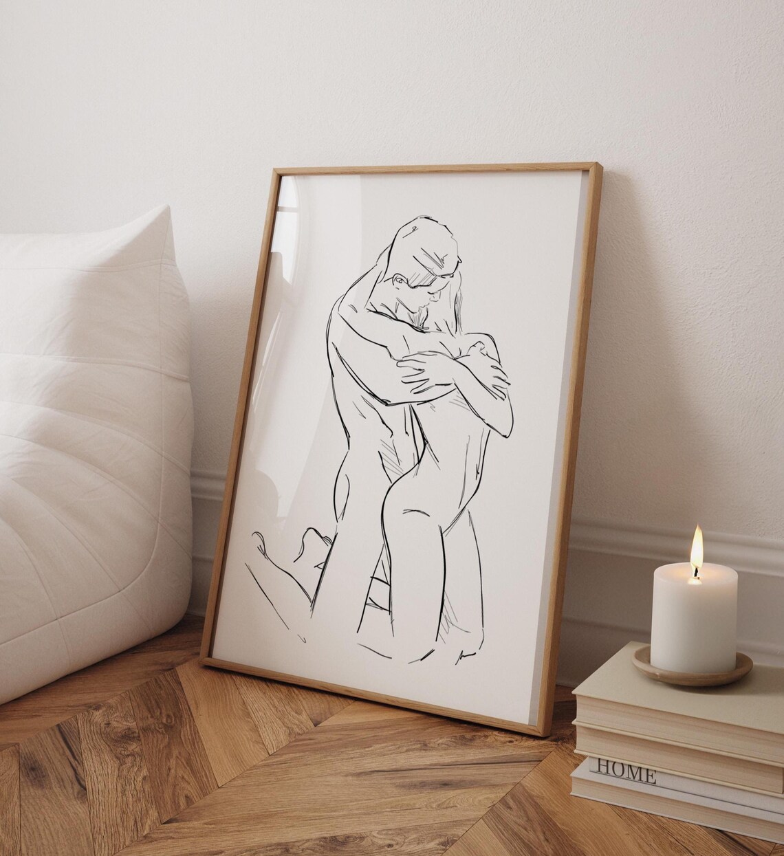 Couple Line Art Print: Sensual Drawing, Intimate Embrace Sketch ...