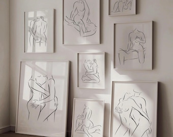 Láminas de arte lineal lésbico: Arte de pareja queer, decoración minimalista sáfica para pared (descarga digital)