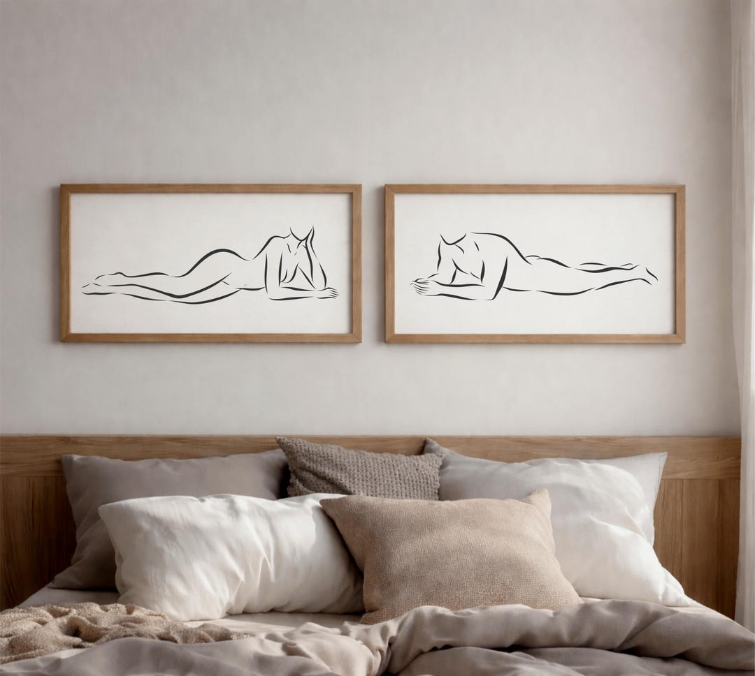 Couple Art Set, Above Bed Wall Decor, Panoramic Art Prints, Romantic ...