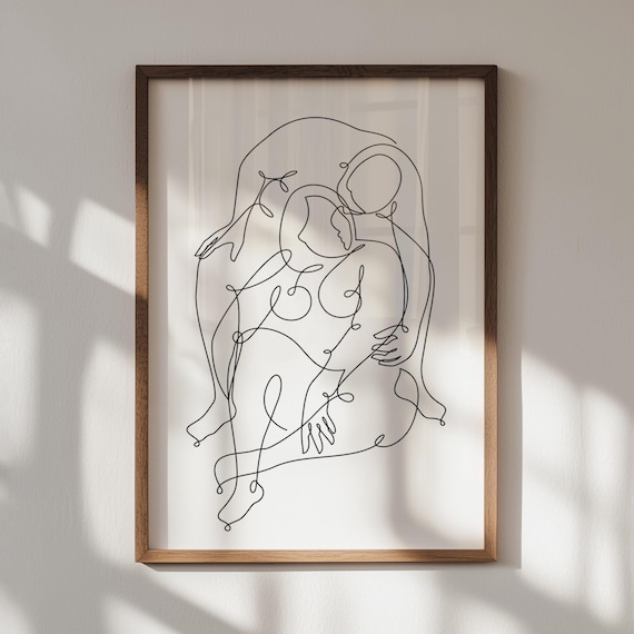 Couple Embrace Art, Body Positive Art, Minimalist Home Decor (Digital Download)
