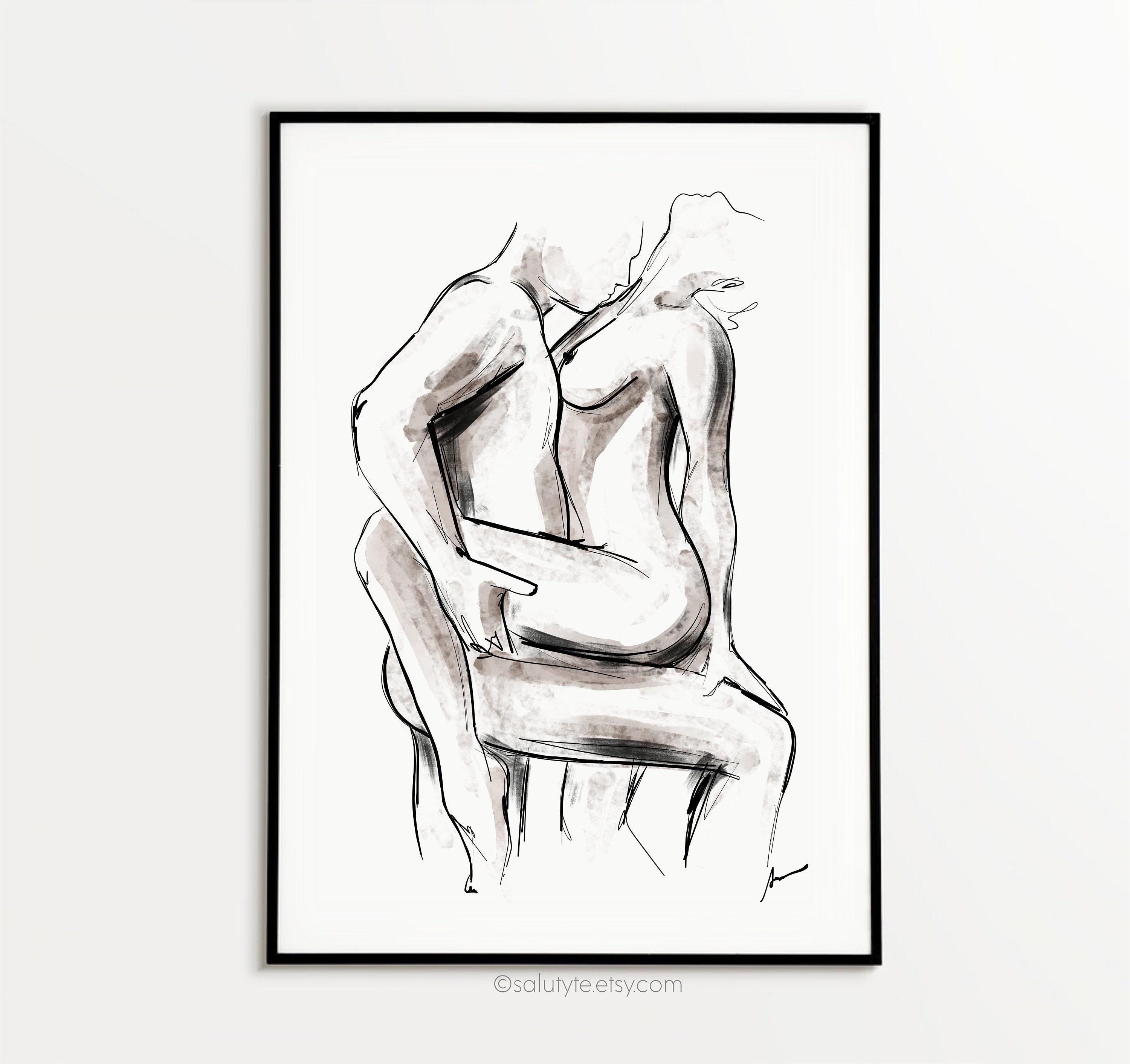 Intimate Art Erotic Couple Painting Print Naked Couple image