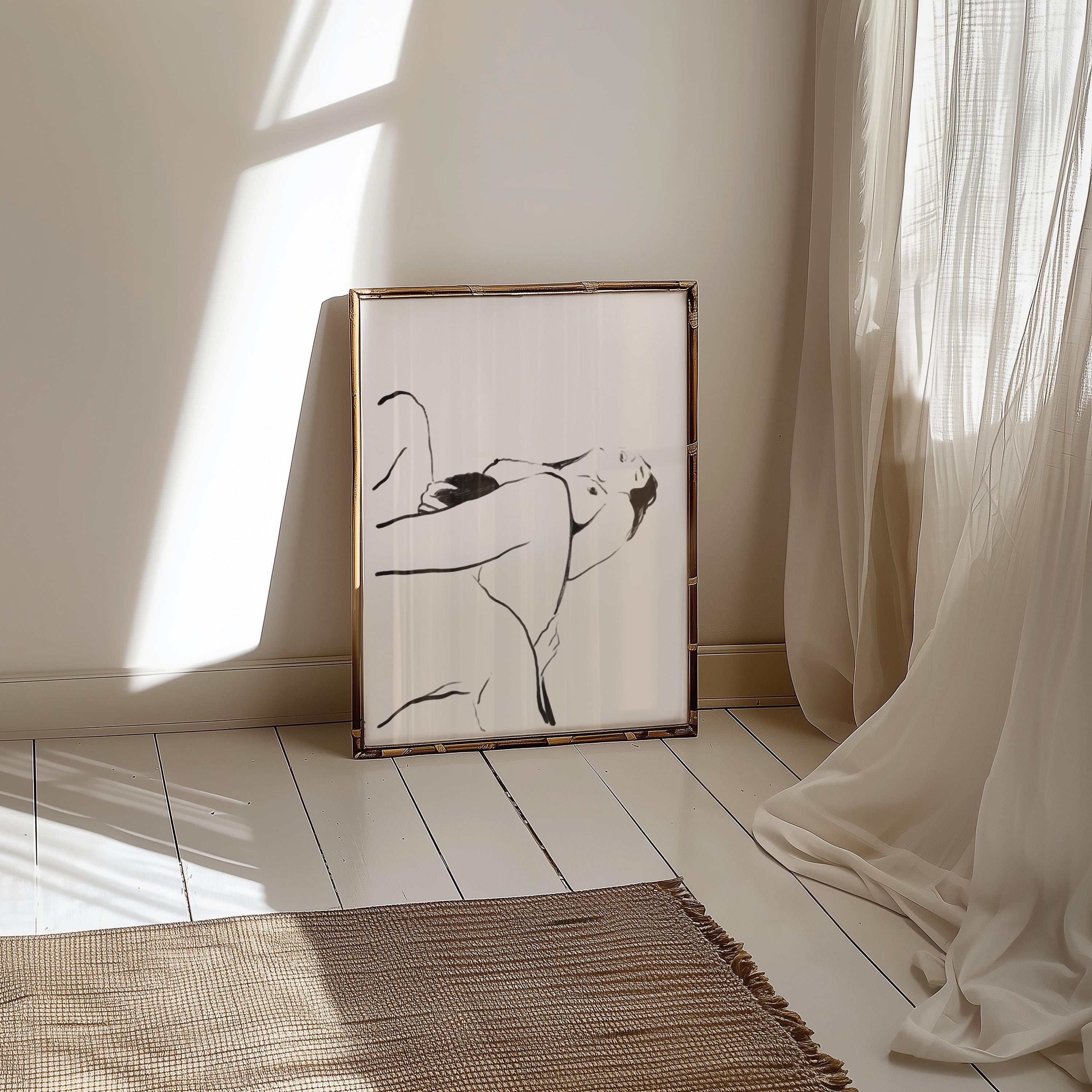 Sensual Couple Wall Art, Intimate Lovers Line Drawing, Romantic Bedroom ...
