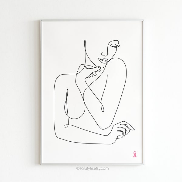 Breast Cancer Awareness Print, Cancer Survivor Poster, No Nipples Female Figure, Body Positive Art, Love Your Body Art, Nude One Line Art