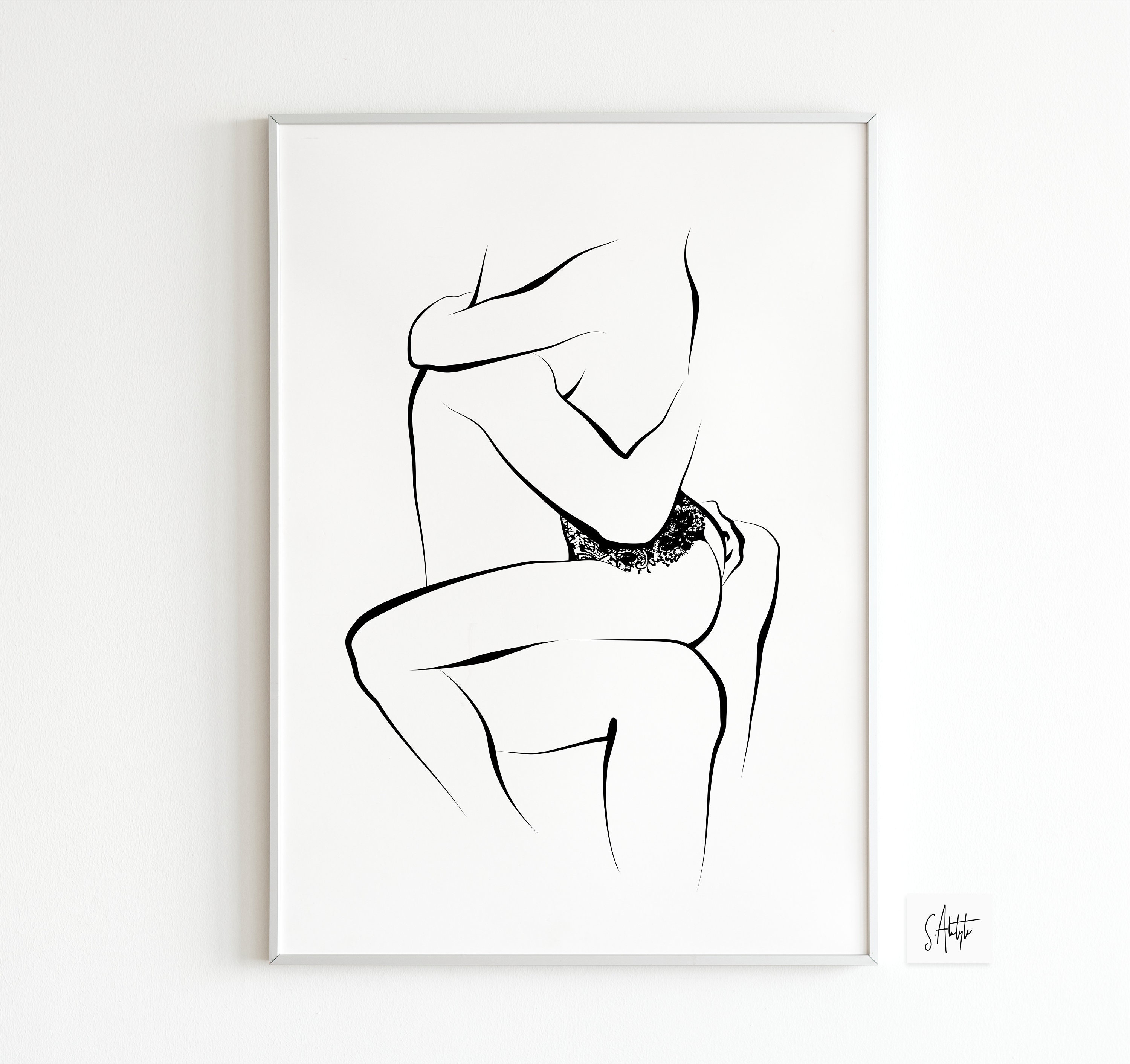 Love Scene Erotic Line Art Naked Couple Love Poster