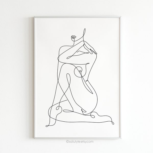 Erotic One Line Art Print, Nude Line Art, Sexy Drawing, Naked Prints, Female Body Printable Wall Art, Home Decor, Bedroom or Living Room Art