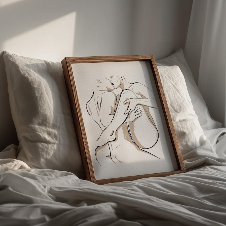 Sensual Couple Sketch: Intimate Lovers Embrace Line Art Print (digital ...