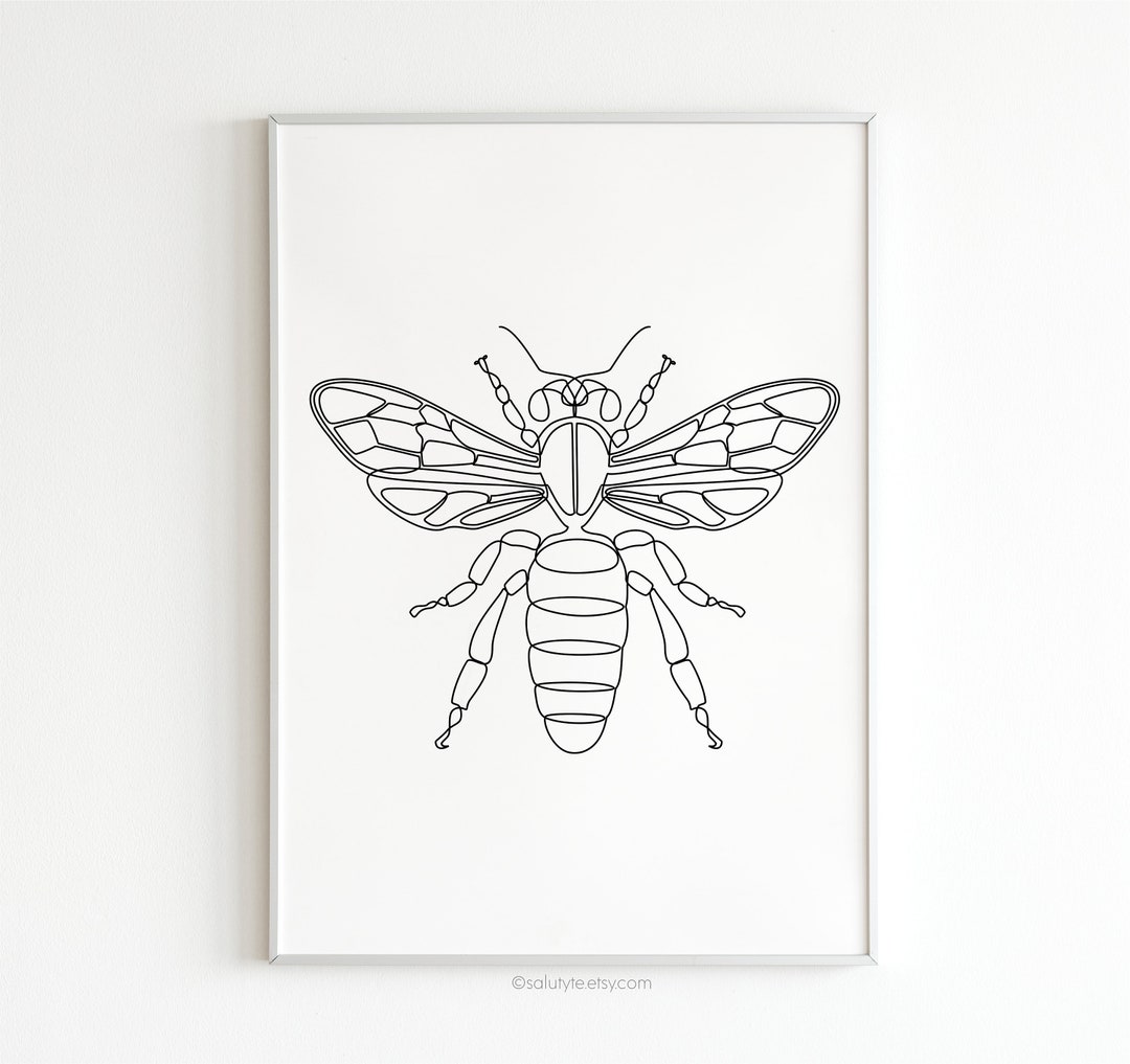 Bee One Line Art Bumble Bee Line Drawing Bee Motive Art - Etsy