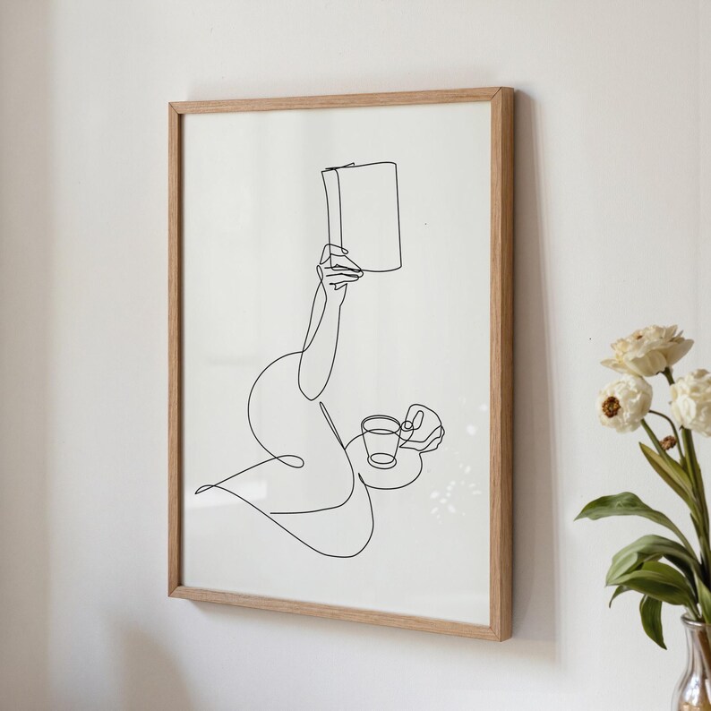 Book Lover Art Print: Woman Reading One Line Art, Minimalist Home Decor (Digital Download) image 6