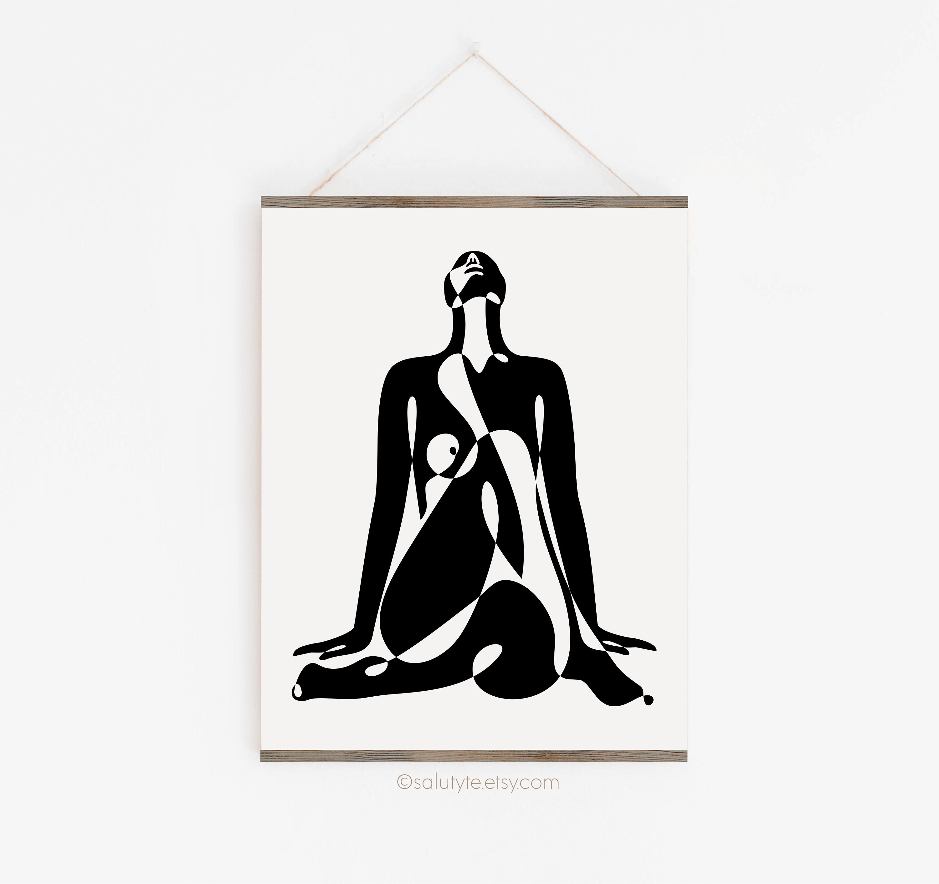 Modern Erotic Art Nude Woman Drawing Black and White Figure