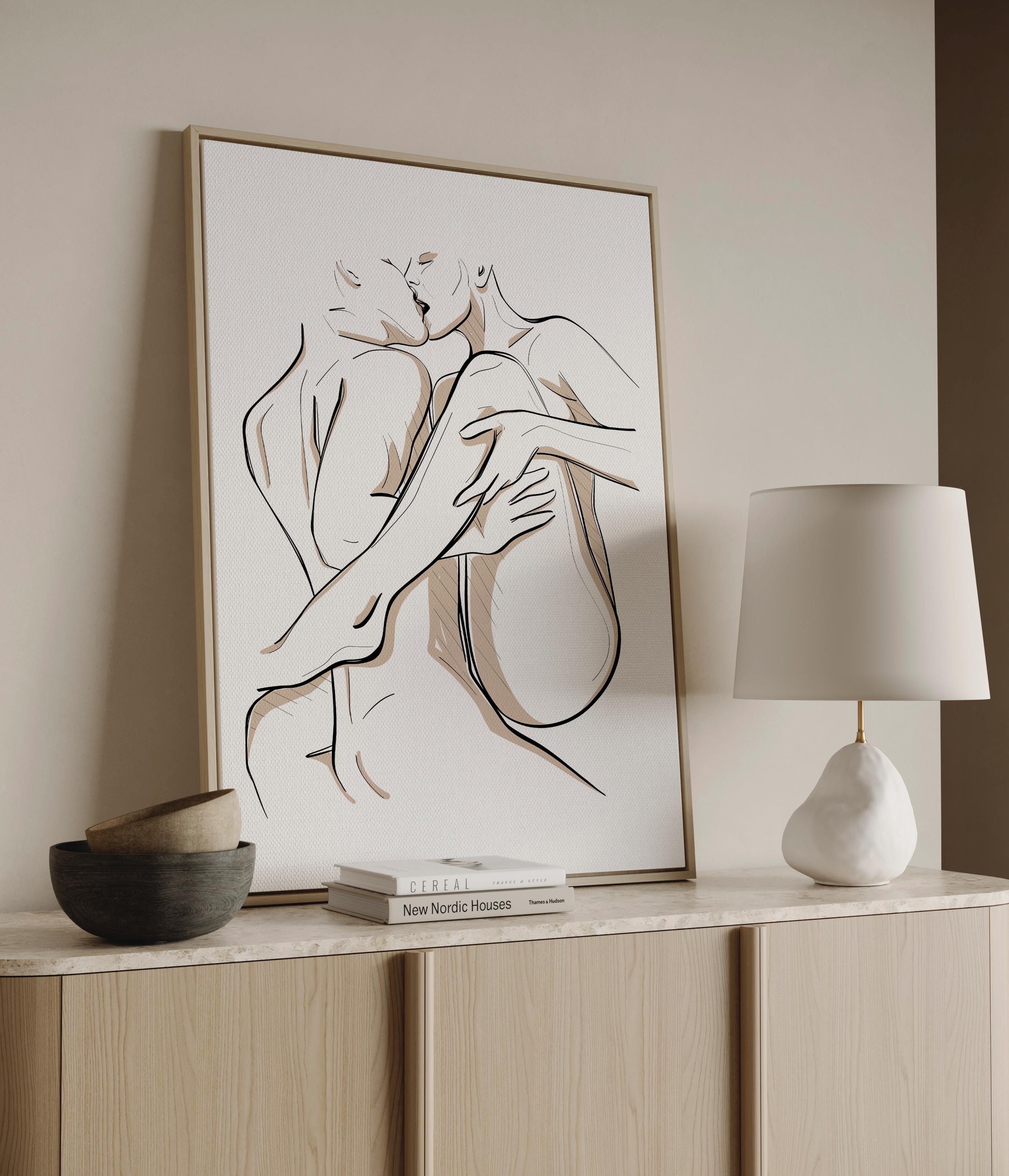 Sensual Couple Sketch: Intimate Lovers Embrace Line Art Print (digital ...