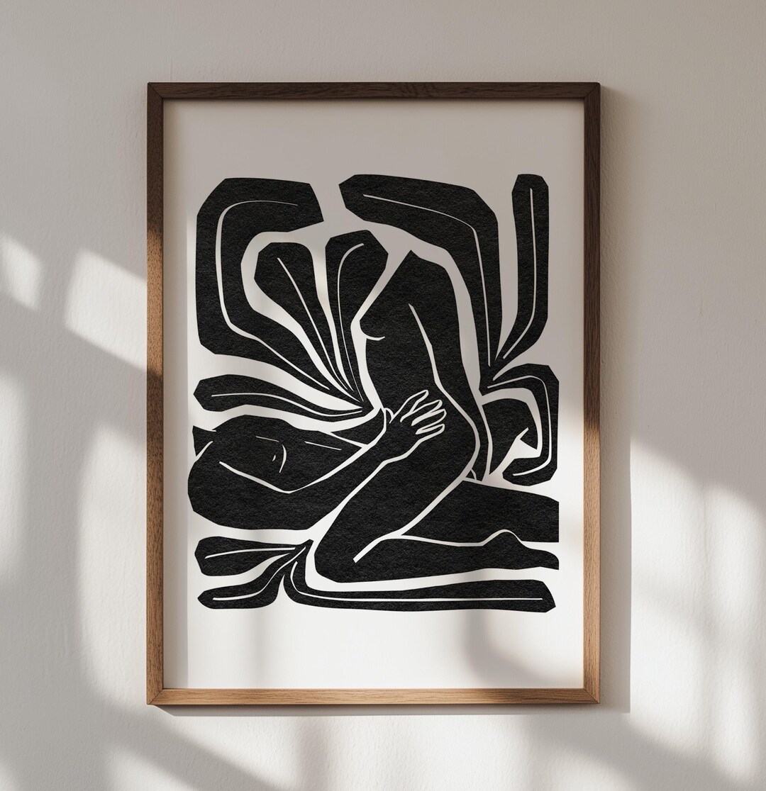 Abstract Couple Embrace Art Print, Botanical Romantic Wall Decor ...