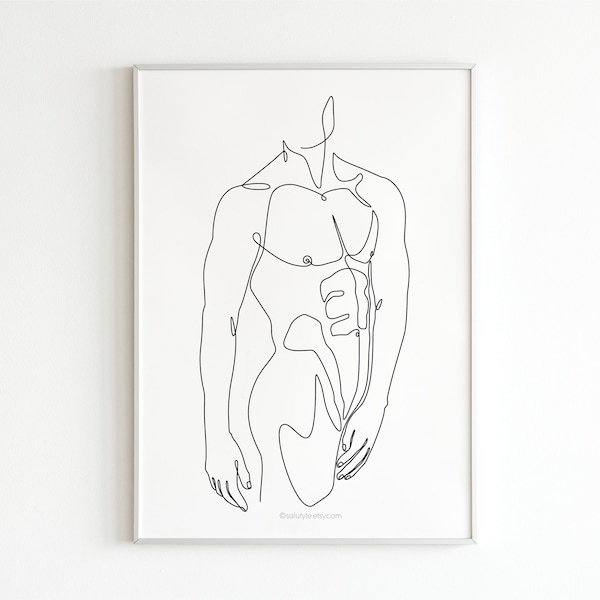 Naked Man One Line Art Nude Line Drawing Muscular Man Torso Art Erotic Body Line Art Minimalist Line Art Sexy Home Decor Gift for Him