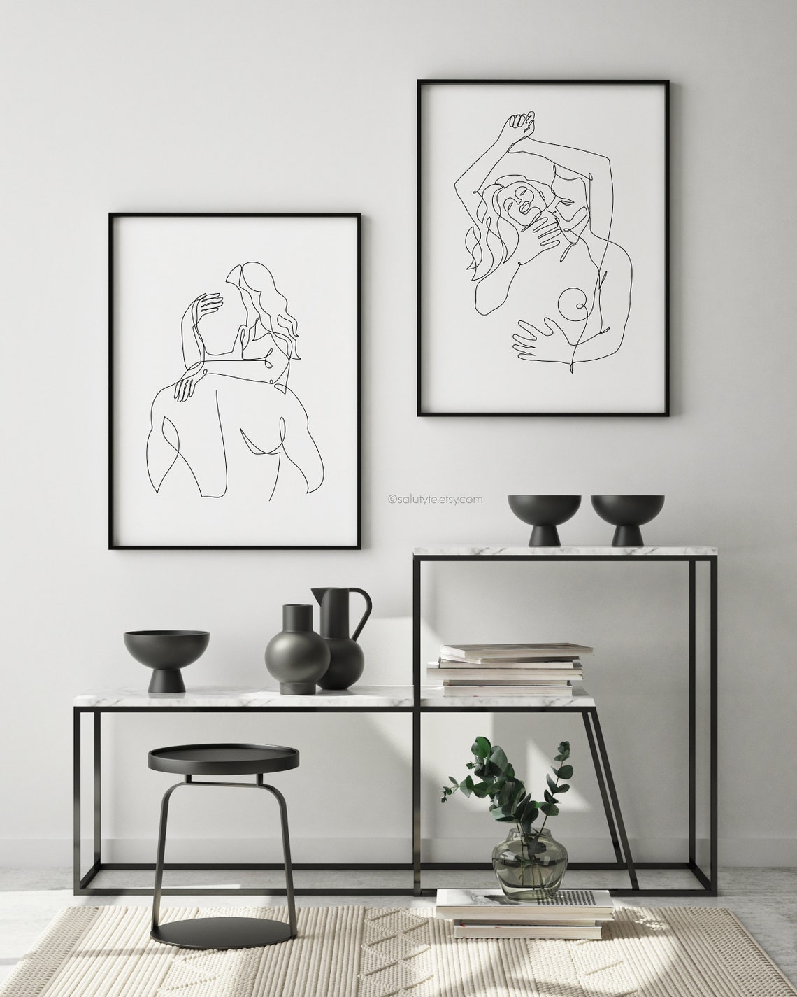 Choke Kiss Paar Line Art Sexy Kunst aan de muur SexyNude Etsy Nederland