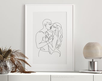 Intimate Art Couple Kiss Line Art Romantic Wall Art Romance 