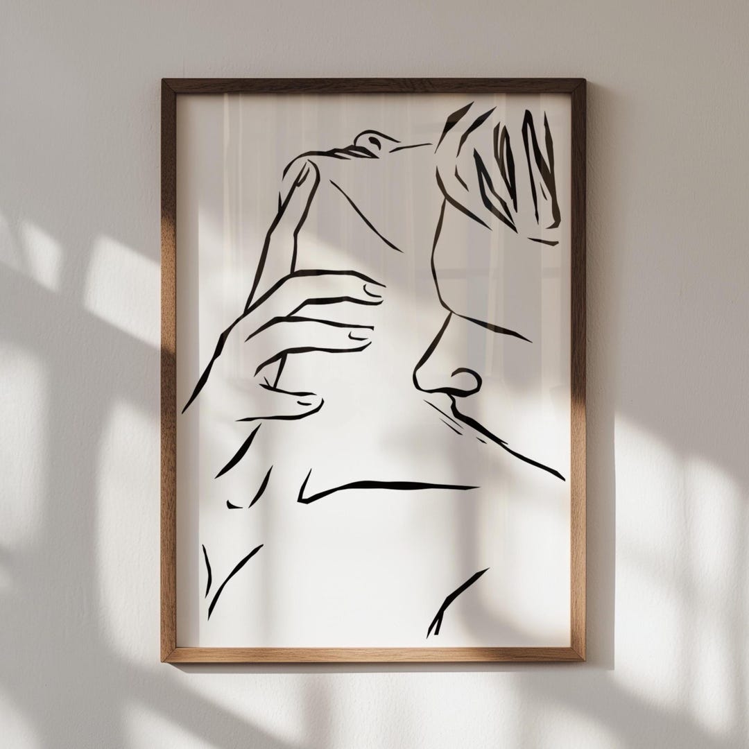 Romantic Couple Art Print: Neck Kiss Line Drawing, Intimate Embrace ...