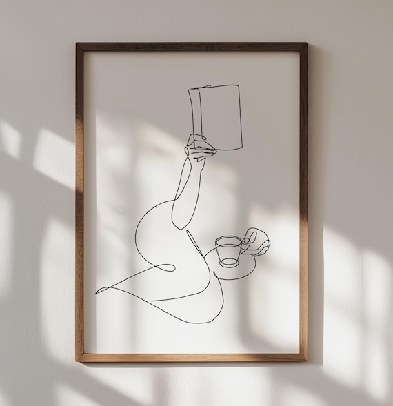 Book Lover Art Print: Woman Reading One Line Art, Minimalist Home Decor (Digital Download)