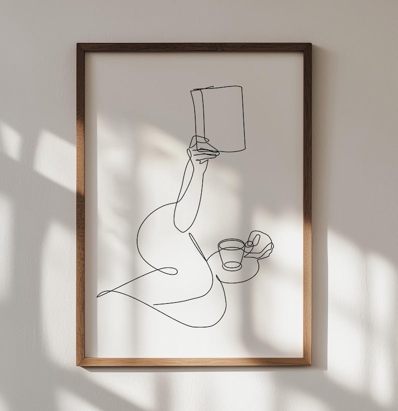Book Lover Art Print: Woman Reading One Line Art, Minimalist Home Decor (Digital Download) image 1