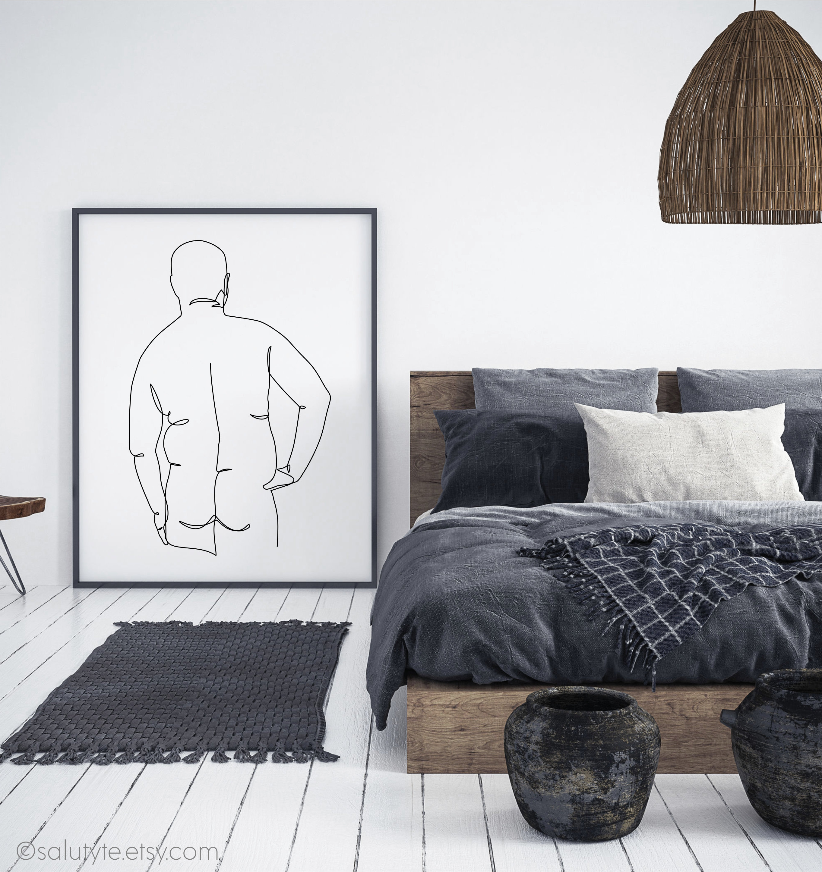 Chubby Man One Line Art Naked Men Line Drawing Man Back Etsy