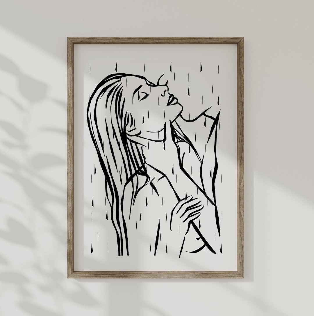 Choke Kiss Art, Nude Couple in Rain Print, Hot Couple Shower Art Print ...
