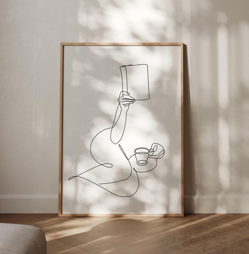 Book Lover Art Print: Woman Reading One Line Art, Minimalist Home Decor (Digital Download) image 3