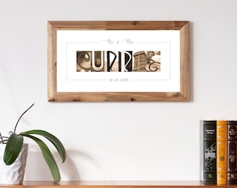 Letrero con fecha para Sr. y Sra. / Letrero con apellido / Letras fotográficas del alfabeto / Letrero con nombre personalizado / Regalo de boda / Arte con letras callejeras