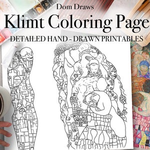 Gustav Klimt Coloring Detail Hand-Drawn Printable Page | Death And Life (Digital PDF Download)