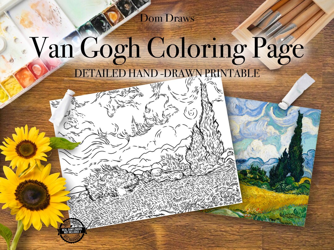 Vincent Van Gogh Landscape Adult Coloring Detailed Hand - Drawn the ...